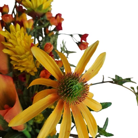 Artificial Flower Bouquet With Orange Calla Lilies, Yellow Cone Flowers Wild Mi - Picture 4 of 16